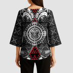 Black Aotearoa Taniko Motif Kimono Sleeve Blouse Vintage Maori New Zealand Tribal Art Pattern - Aussie Hoodie