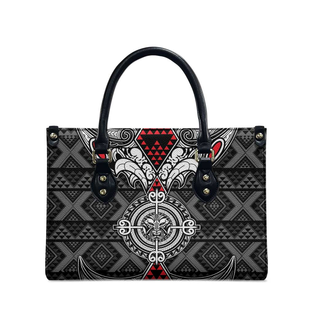 Black Aotearoa Taniko Motif Leather Bag Vintage Maori New Zealand Tribal Art Pattern - Aussie Hoodie