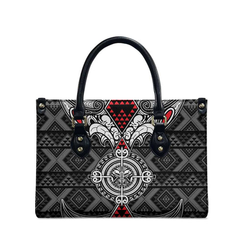 Black Aotearoa Taniko Motif Leather Bag Vintage Maori New Zealand Tribal Art Pattern - Aussie Hoodie