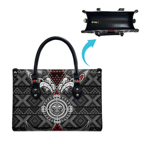 Black Aotearoa Taniko Motif Leather Bag Vintage Maori New Zealand Tribal Art Pattern - Aussie Hoodie