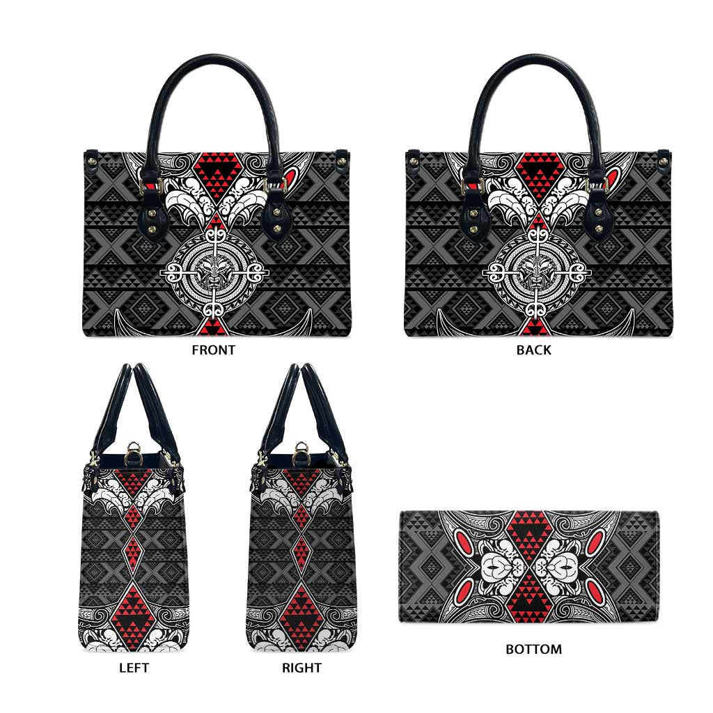 Black Aotearoa Taniko Motif Leather Bag Vintage Maori New Zealand Tribal Art Pattern - Aussie Hoodie