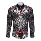 Black Aotearoa Tanilo Motif Long Sleeve Button Shirt Vintage Maori New Zealand Tribal Art Pattern