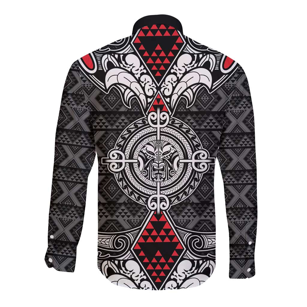 Black Aotearoa Tanilo Motif Long Sleeve Button Shirt Vintage Maori New Zealand Tribal Art Pattern