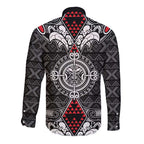 Black Aotearoa Tanilo Motif Long Sleeve Button Shirt Vintage Maori New Zealand Tribal Art Pattern