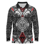 Black Aotearoa Tanilo Motif Long Sleeve Polo Shirt Vintage Maori New Zealand Tribal Art Pattern