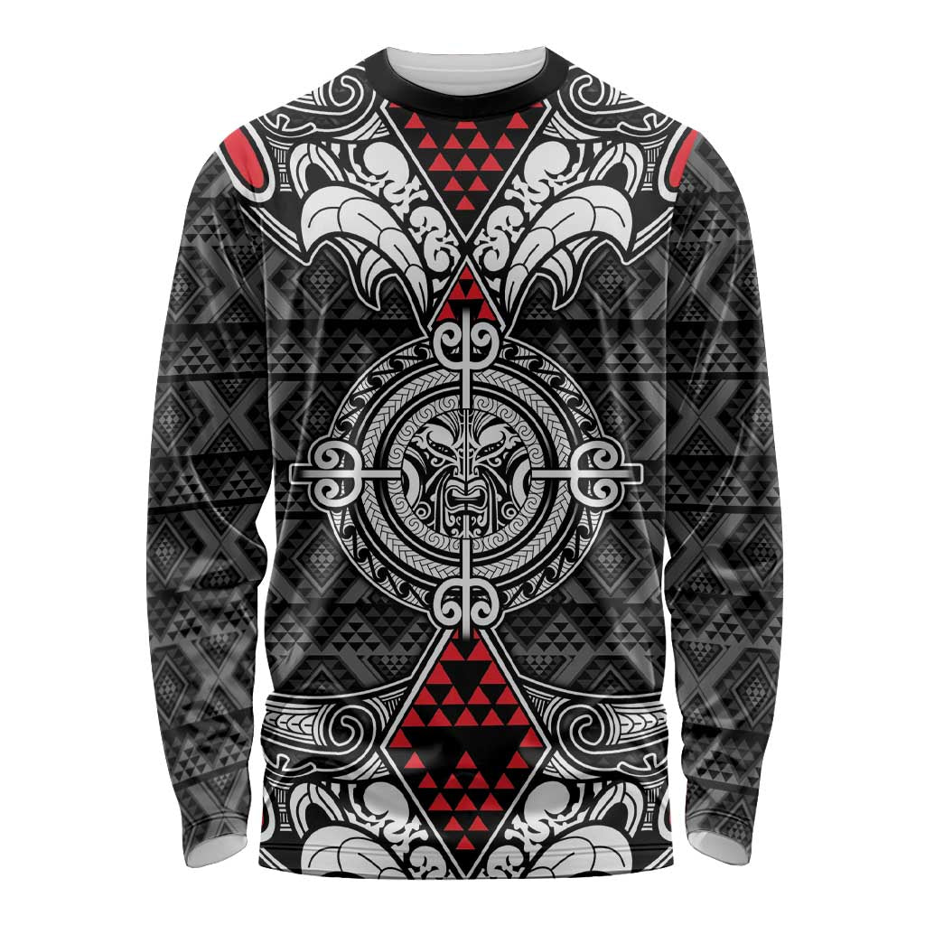 Black Aotearoa Tanilo Motif Long Sleeve Shirt Vintage Maori New Zealand Tribal Art Pattern