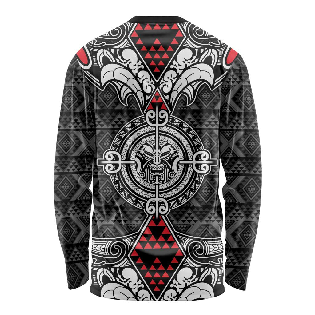 Black Aotearoa Tanilo Motif Long Sleeve Shirt Vintage Maori New Zealand Tribal Art Pattern