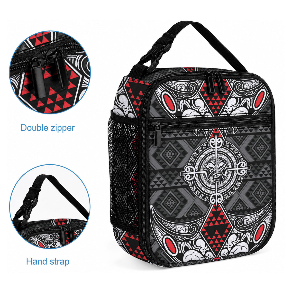 Black Aotearoa Taniko Motif Lunch Bag Vintage Maori New Zealand Tribal Art Pattern