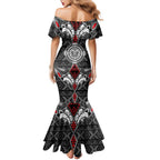 Black Aotearoa Tanilo Motif Mermaid Dress Vintage Maori New Zealand Tribal Art Pattern