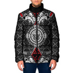 Black Aotearoa Taniko Motif Padded Jacket Vintage Maori New Zealand Tribal Art Pattern - Aussie Hoodie