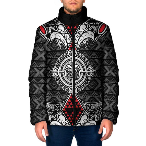 Black Aotearoa Taniko Motif Padded Jacket Vintage Maori New Zealand Tribal Art Pattern - Aussie Hoodie