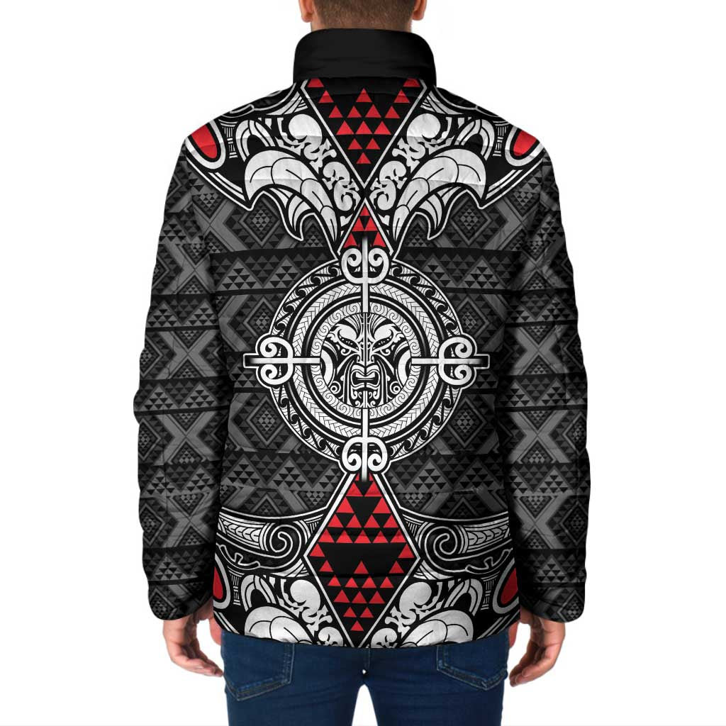 Black Aotearoa Taniko Motif Padded Jacket Vintage Maori New Zealand Tribal Art Pattern - Aussie Hoodie