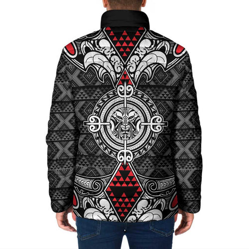 Black Aotearoa Taniko Motif Padded Jacket Vintage Maori New Zealand Tribal Art Pattern - Aussie Hoodie