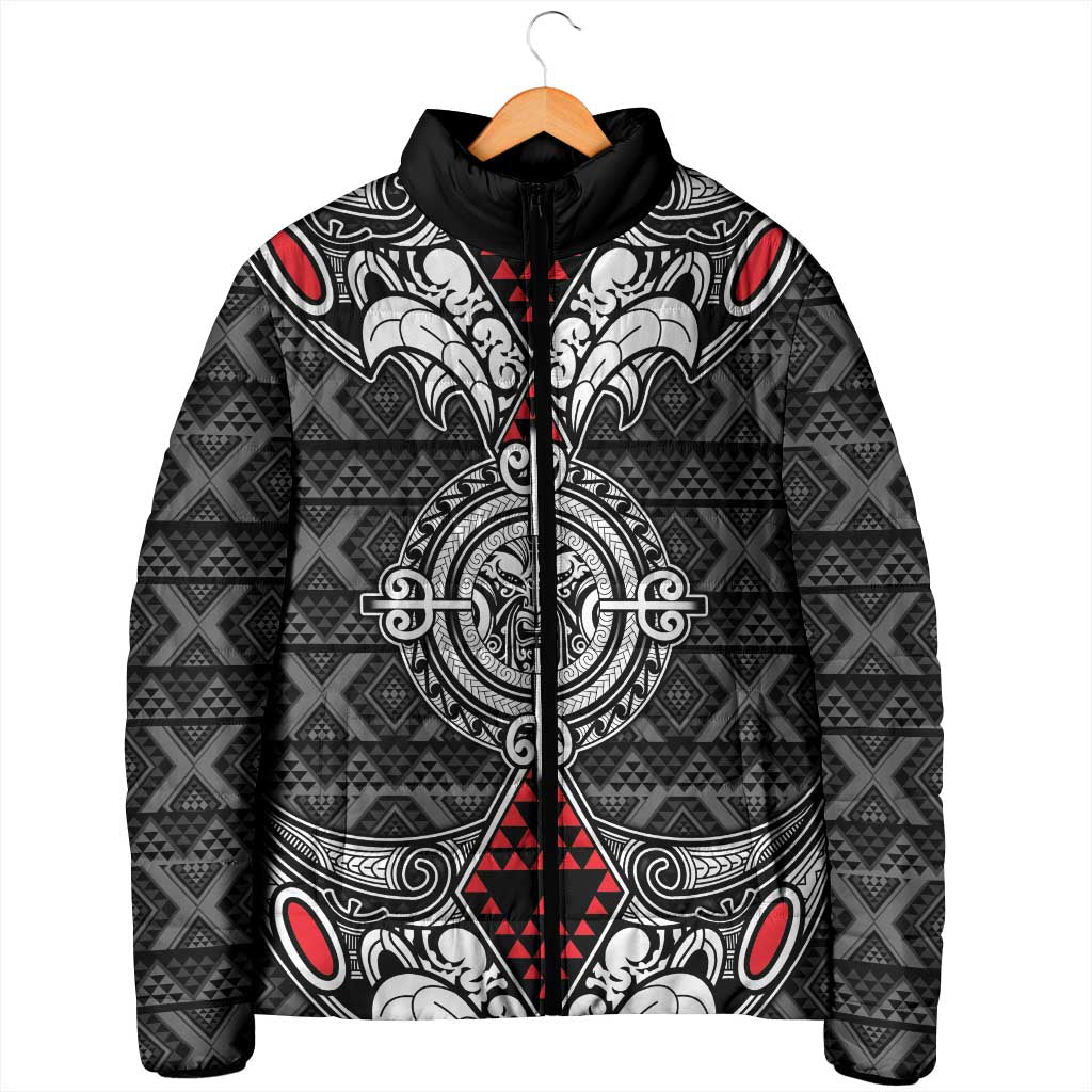 Black Aotearoa Taniko Motif Padded Jacket Vintage Maori New Zealand Tribal Art Pattern - Aussie Hoodie