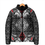 Black Aotearoa Taniko Motif Padded Jacket Vintage Maori New Zealand Tribal Art Pattern - Aussie Hoodie