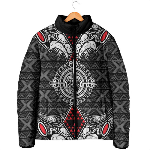 Black Aotearoa Taniko Motif Padded Jacket Vintage Maori New Zealand Tribal Art Pattern - Aussie Hoodie