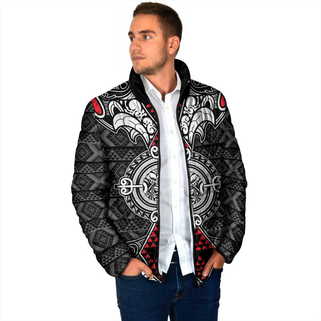 Black Aotearoa Taniko Motif Padded Jacket Vintage Maori New Zealand Tribal Art Pattern - Aussie Hoodie