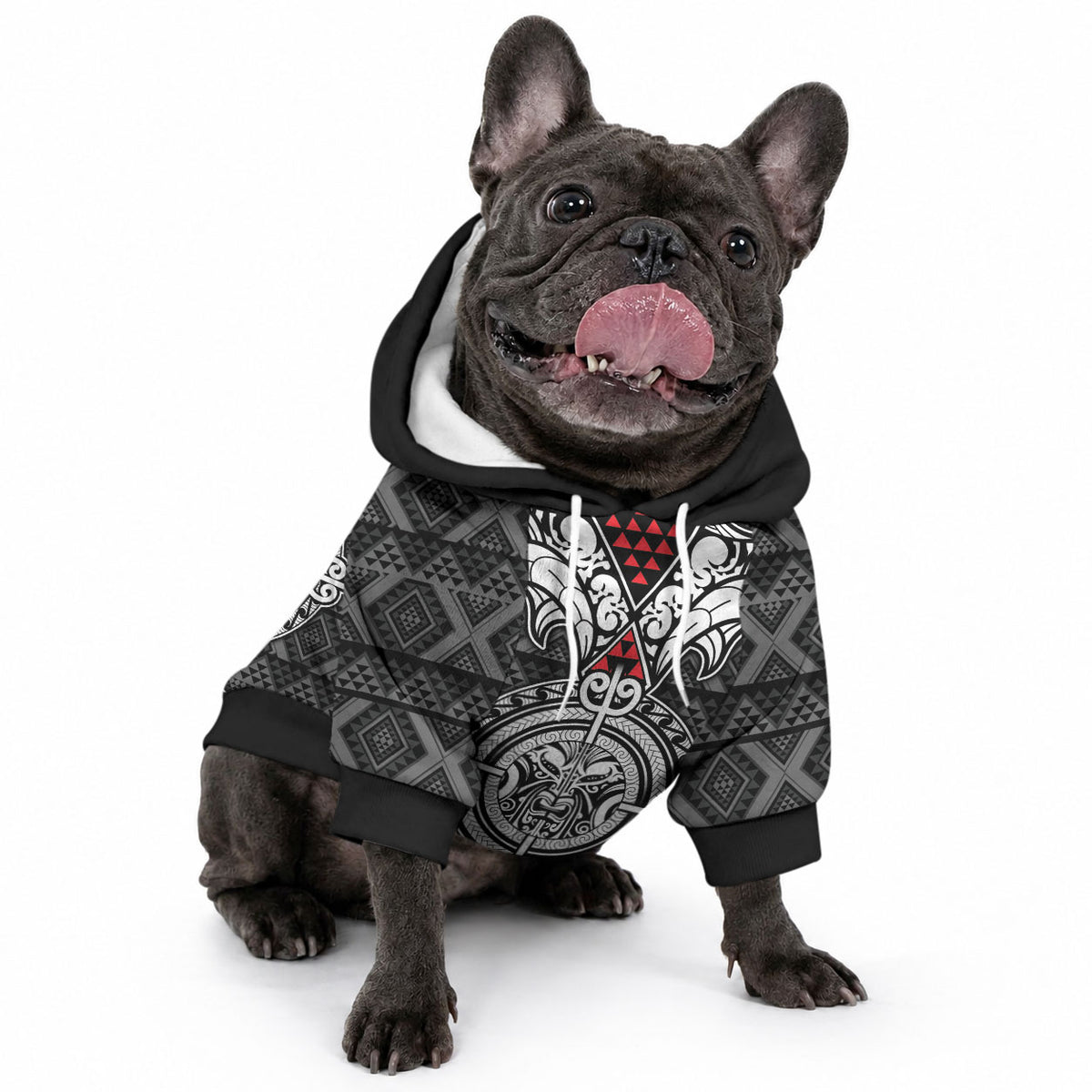 Black Aotearoa Taniko Motif Pet Hoodie Vintage Maori New Zealand Tribal Art Pattern