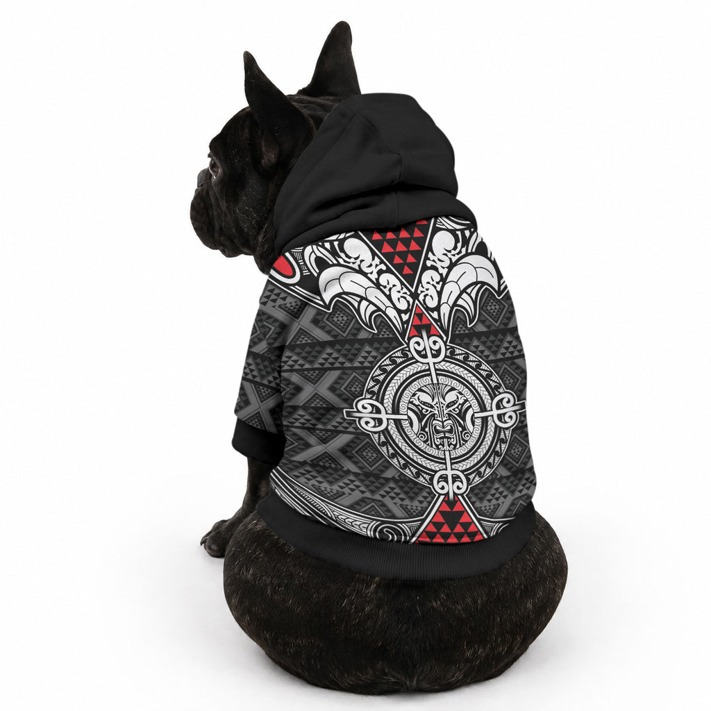 Black Aotearoa Taniko Motif Pet Hoodie Vintage Maori New Zealand Tribal Art Pattern