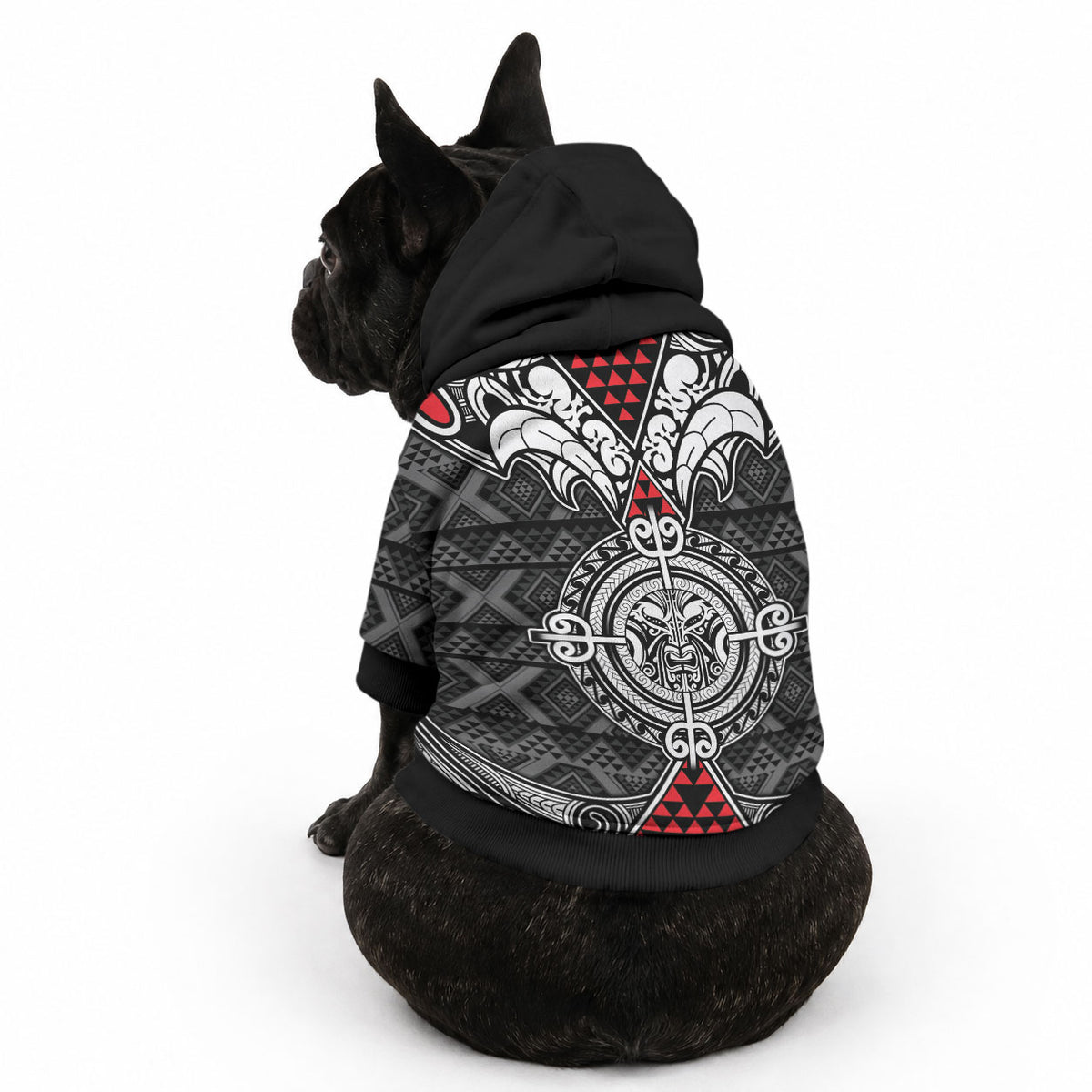 Black Aotearoa Taniko Motif Pet Hoodie Vintage Maori New Zealand Tribal Art Pattern