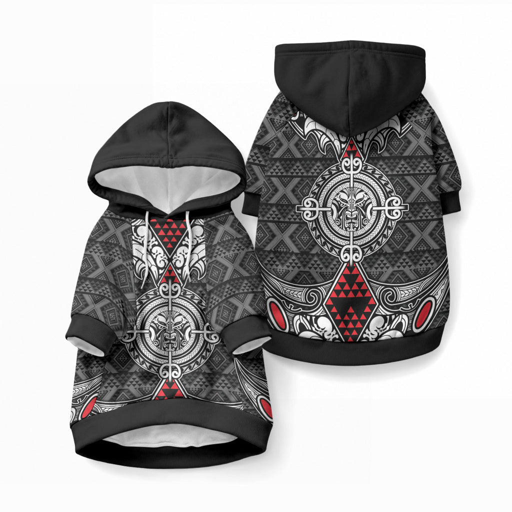 Black Aotearoa Taniko Motif Pet Hoodie Vintage Maori New Zealand Tribal Art Pattern