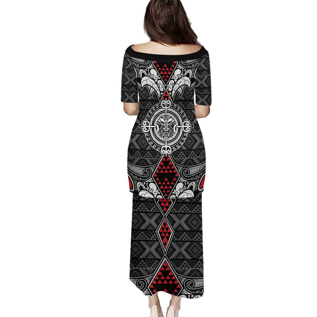 Black Aotearoa Tanilo Motif Puletasi Vintage Maori New Zealand Tribal Art Pattern