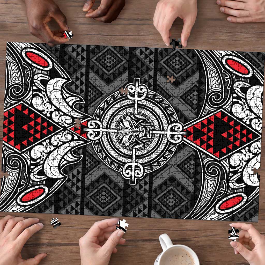 Black Aotearoa Taniko Motif Puzzle Vintage Maori New Zealand Tribal Art Pattern - Aussie Hoodie