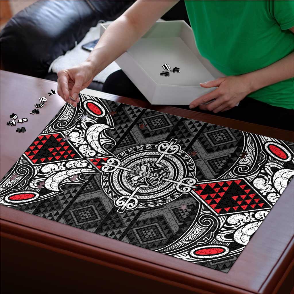 Black Aotearoa Taniko Motif Puzzle Vintage Maori New Zealand Tribal Art Pattern - Aussie Hoodie