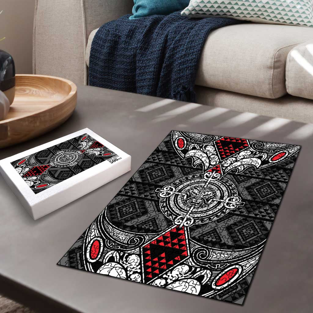 Black Aotearoa Taniko Motif Puzzle Vintage Maori New Zealand Tribal Art Pattern - Aussie Hoodie