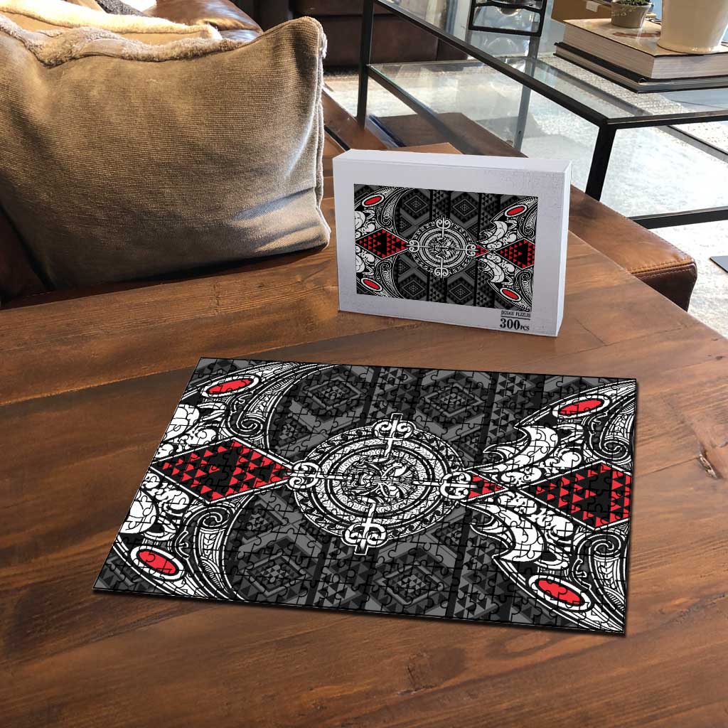 Black Aotearoa Taniko Motif Puzzle Vintage Maori New Zealand Tribal Art Pattern - Aussie Hoodie