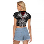 Black Aotearoa Tanilo Motif Raglan Cropped T Shirt Vintage Maori New Zealand Tribal Art Pattern