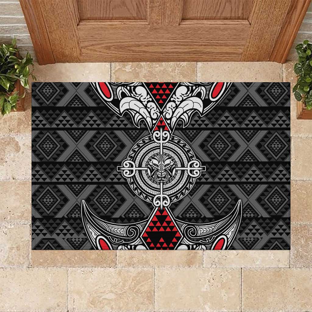 Black Aotearoa Taniko Motif Rubber Doormat Vintage Maori New Zealand Tribal Art Pattern
