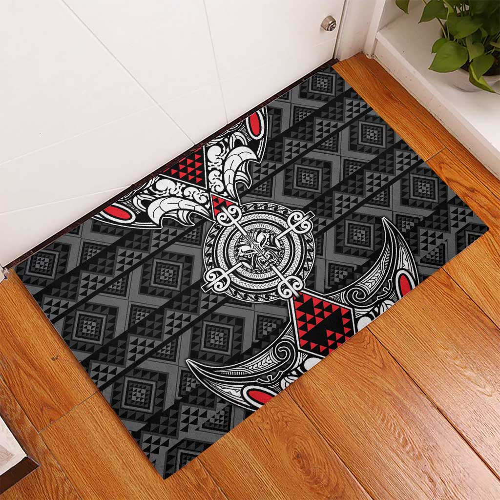 Black Aotearoa Taniko Motif Rubber Doormat Vintage Maori New Zealand Tribal Art Pattern