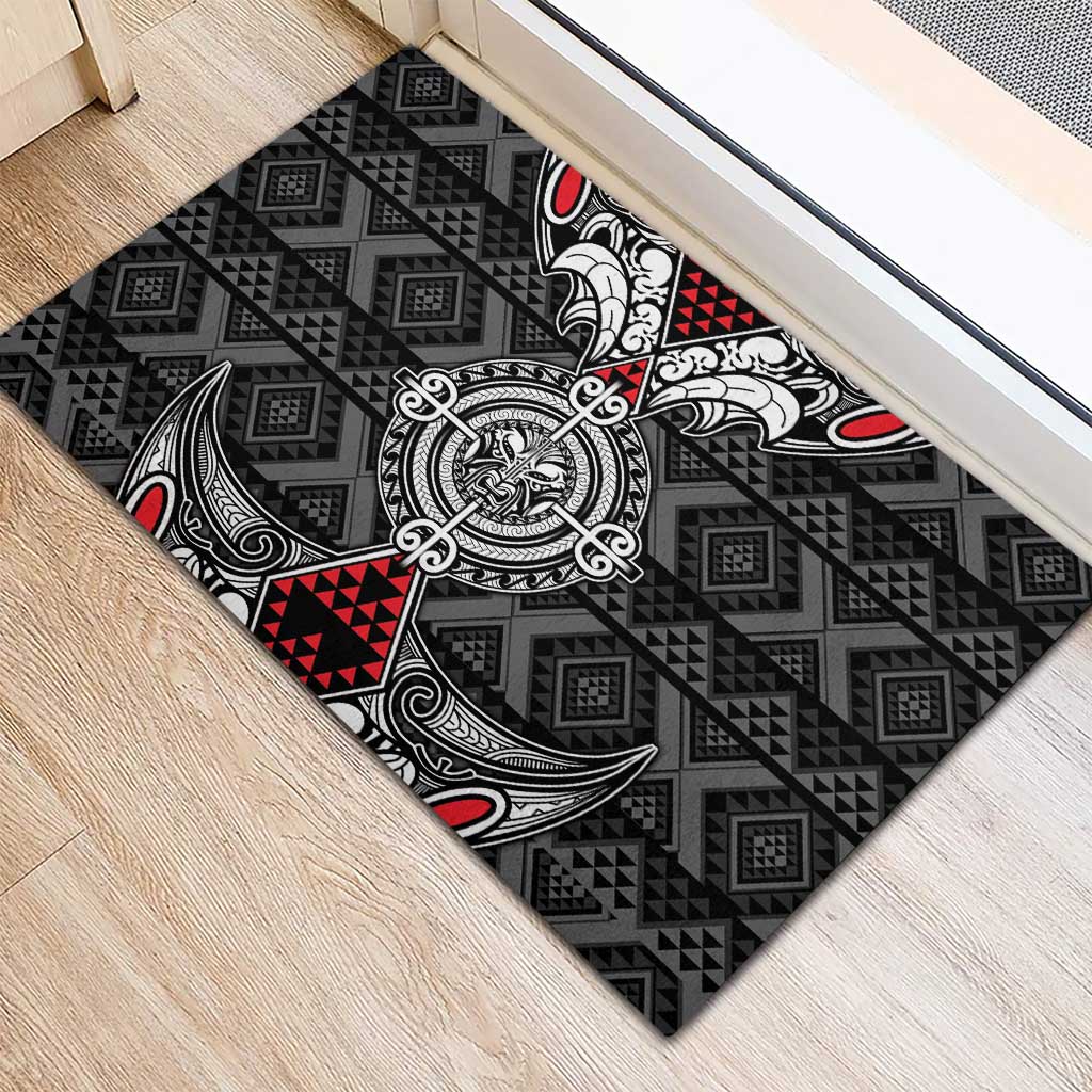Black Aotearoa Taniko Motif Rubber Doormat Vintage Maori New Zealand Tribal Art Pattern