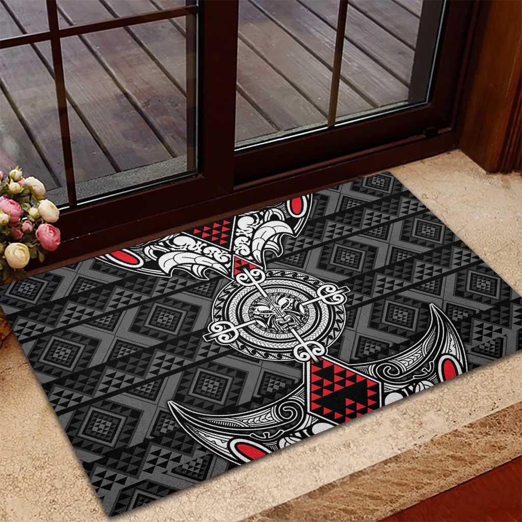 Black Aotearoa Taniko Motif Rubber Doormat Vintage Maori New Zealand Tribal Art Pattern