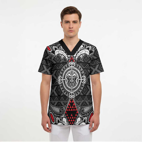 Black Aotearoa Taniko Motif Scrub Top Vintage Maori New Zealand Tribal Art Pattern - Aussie Hoodie