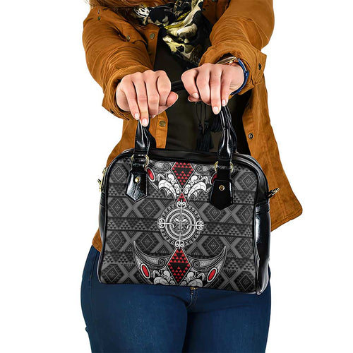 Black Aotearoa Taniko Motif Shoulder Handbag Vintage Maori New Zealand Tribal Art Pattern