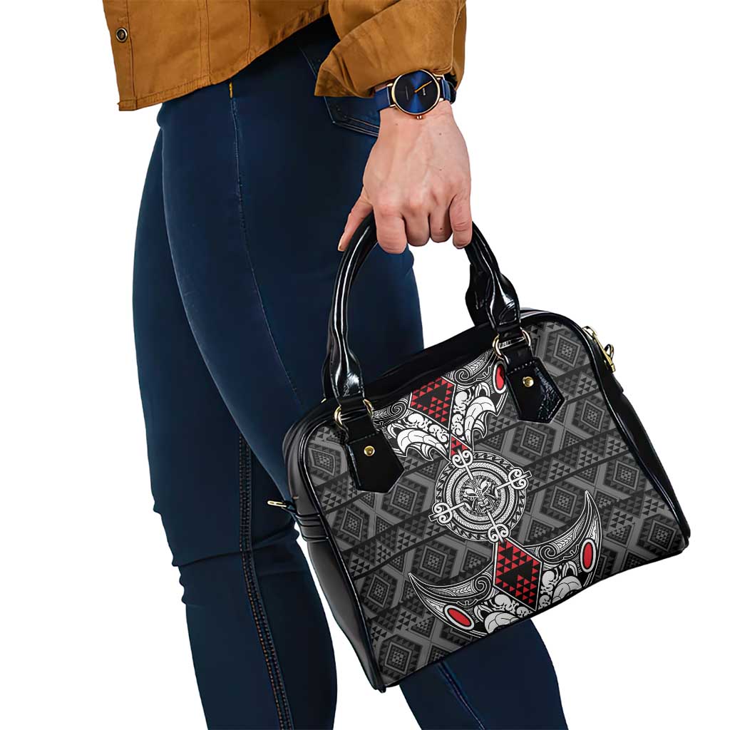 Black Aotearoa Taniko Motif Shoulder Handbag Vintage Maori New Zealand Tribal Art Pattern