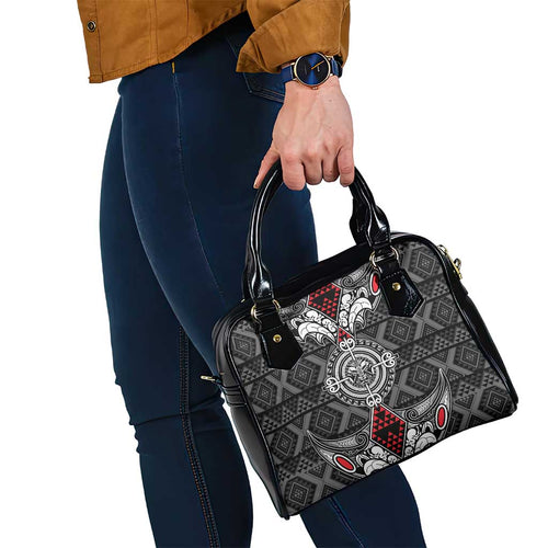 Black Aotearoa Taniko Motif Shoulder Handbag Vintage Maori New Zealand Tribal Art Pattern