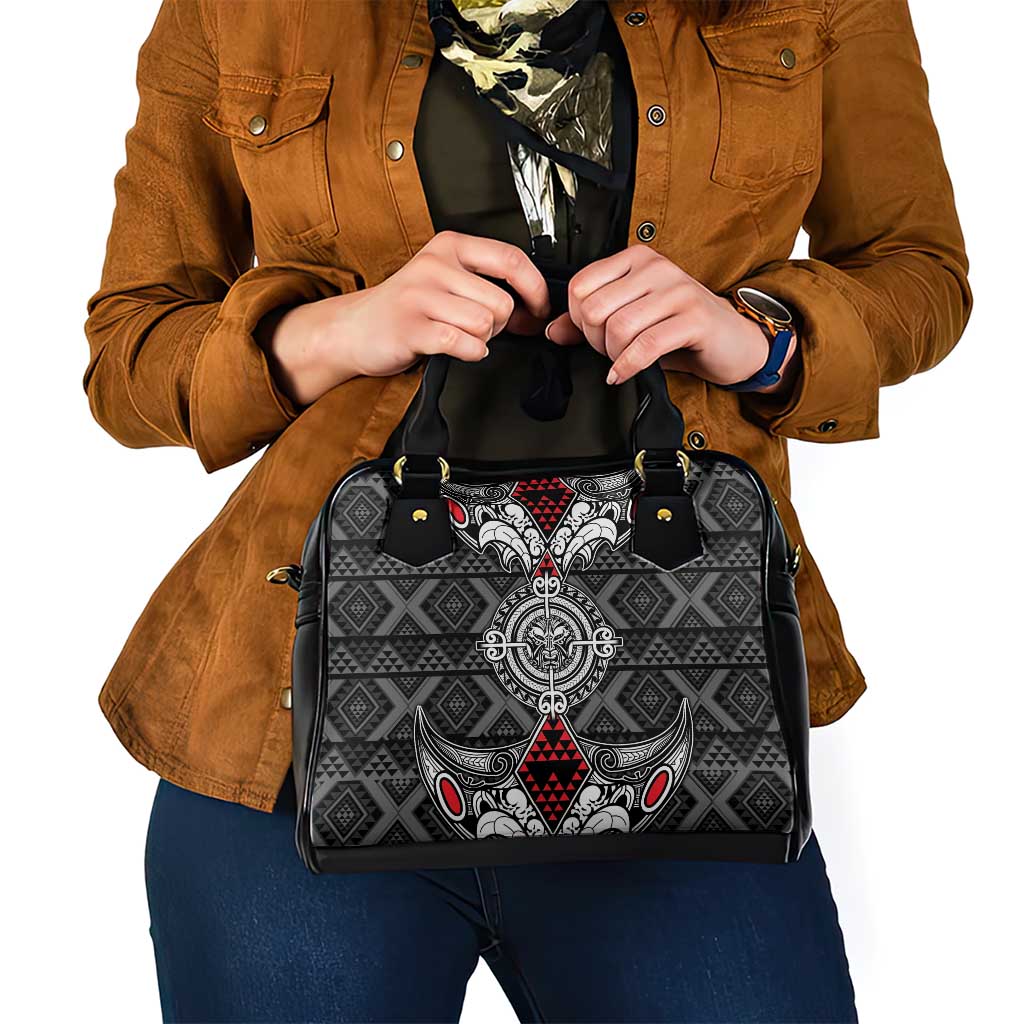 Black Aotearoa Taniko Motif Shoulder Handbag Vintage Maori New Zealand Tribal Art Pattern