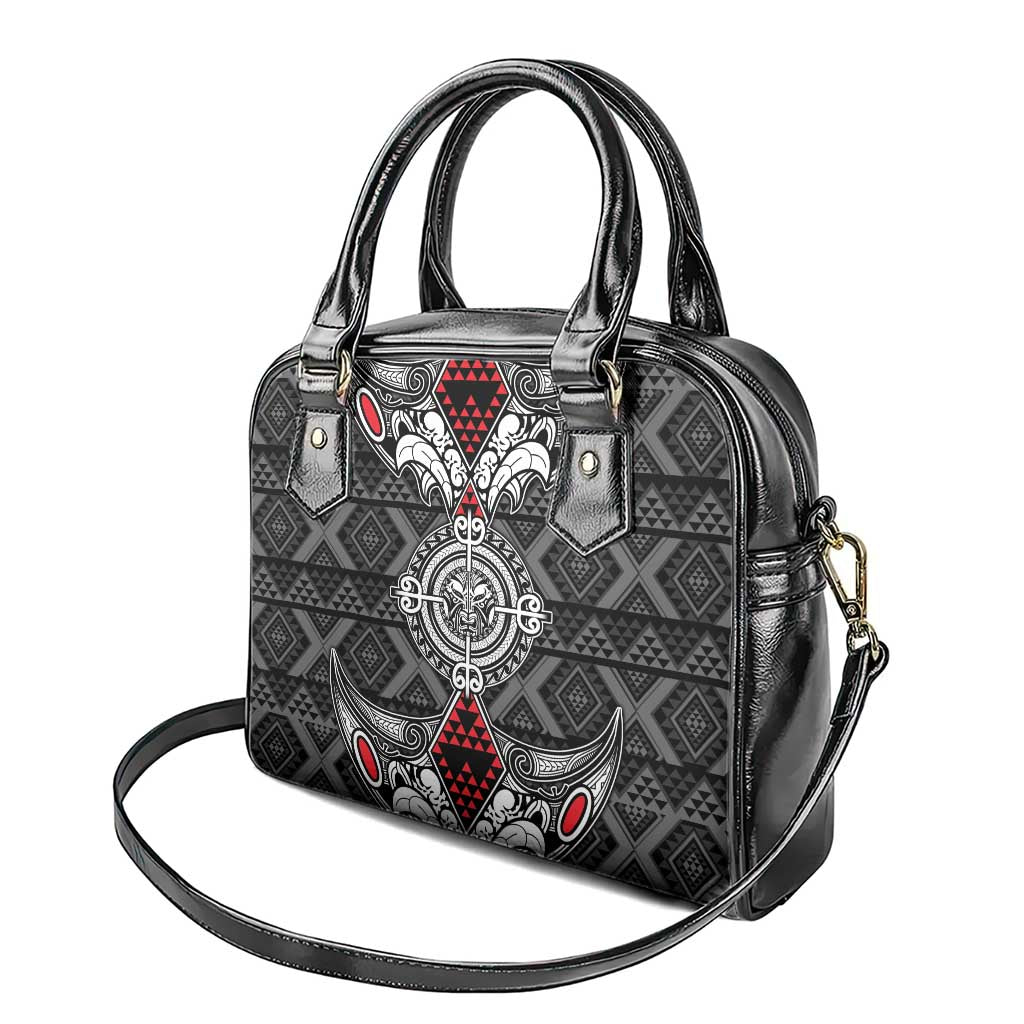 Black Aotearoa Taniko Motif Shoulder Handbag Vintage Maori New Zealand Tribal Art Pattern