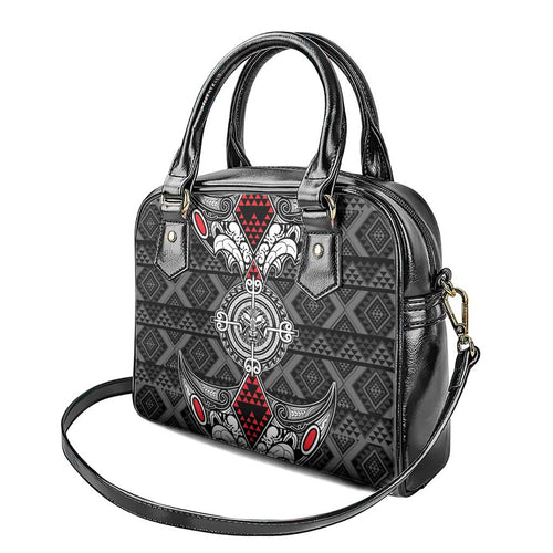 Black Aotearoa Taniko Motif Shoulder Handbag Vintage Maori New Zealand Tribal Art Pattern