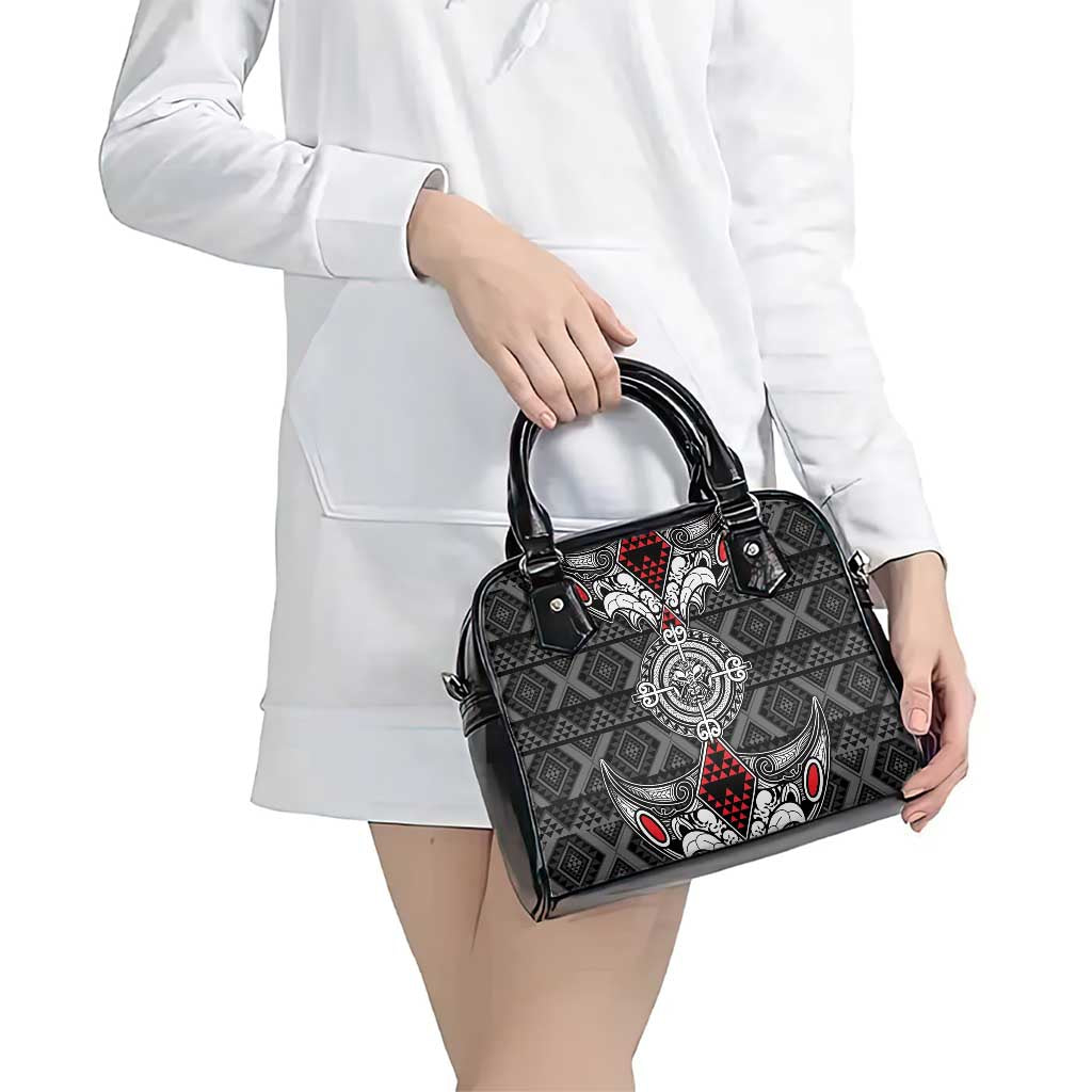 Black Aotearoa Taniko Motif Shoulder Handbag Vintage Maori New Zealand Tribal Art Pattern