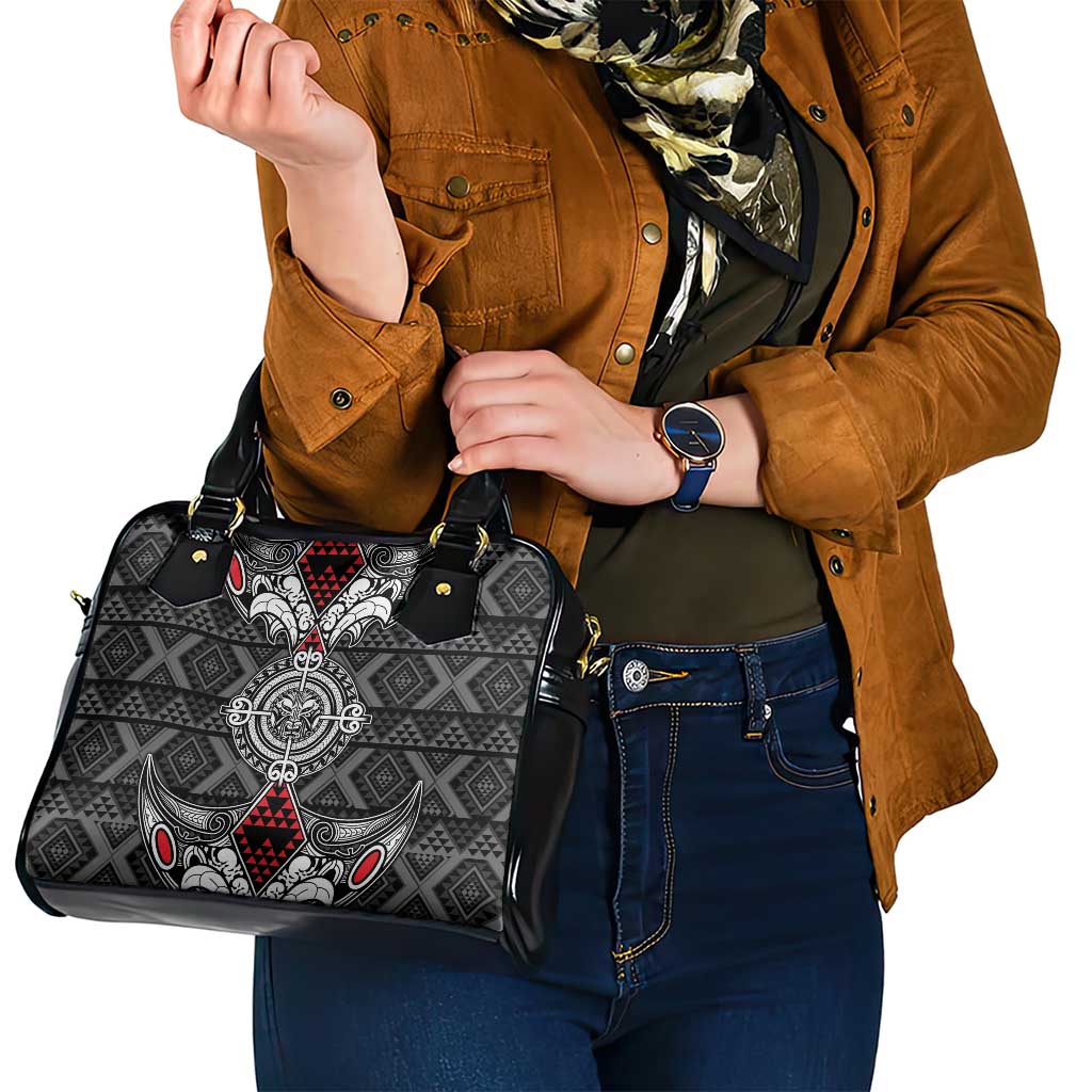 Black Aotearoa Taniko Motif Shoulder Handbag Vintage Maori New Zealand Tribal Art Pattern