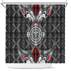 Black Aotearoa Taniko Motif Shower Curtain Vintage Maori New Zealand Tribal Art Pattern