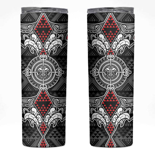 Black Aotearoa Taniko Motif Skinny Tumbler Vintage Maori New Zealand Tribal Art Pattern