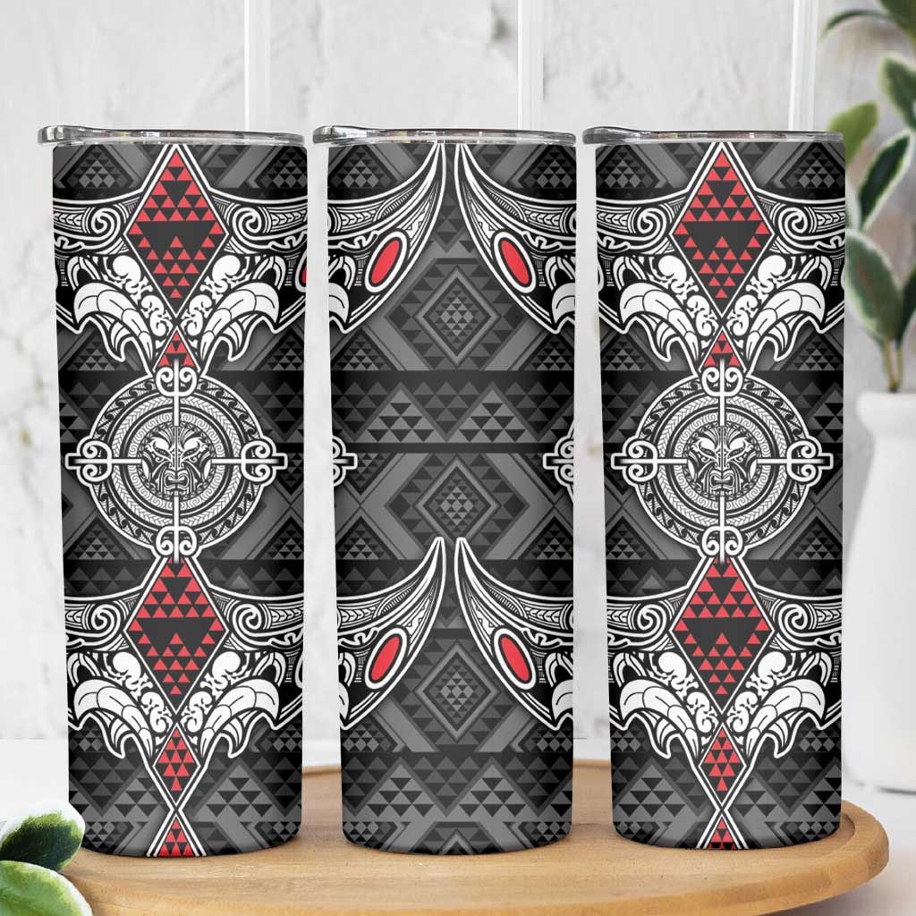Black Aotearoa Taniko Motif Skinny Tumbler Vintage Maori New Zealand Tribal Art Pattern