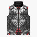 Black Aotearoa Taniko Motif Sleeveless Puffer Jacket Vintage Maori New Zealand Tribal Art Pattern - Aussie Hoodie
