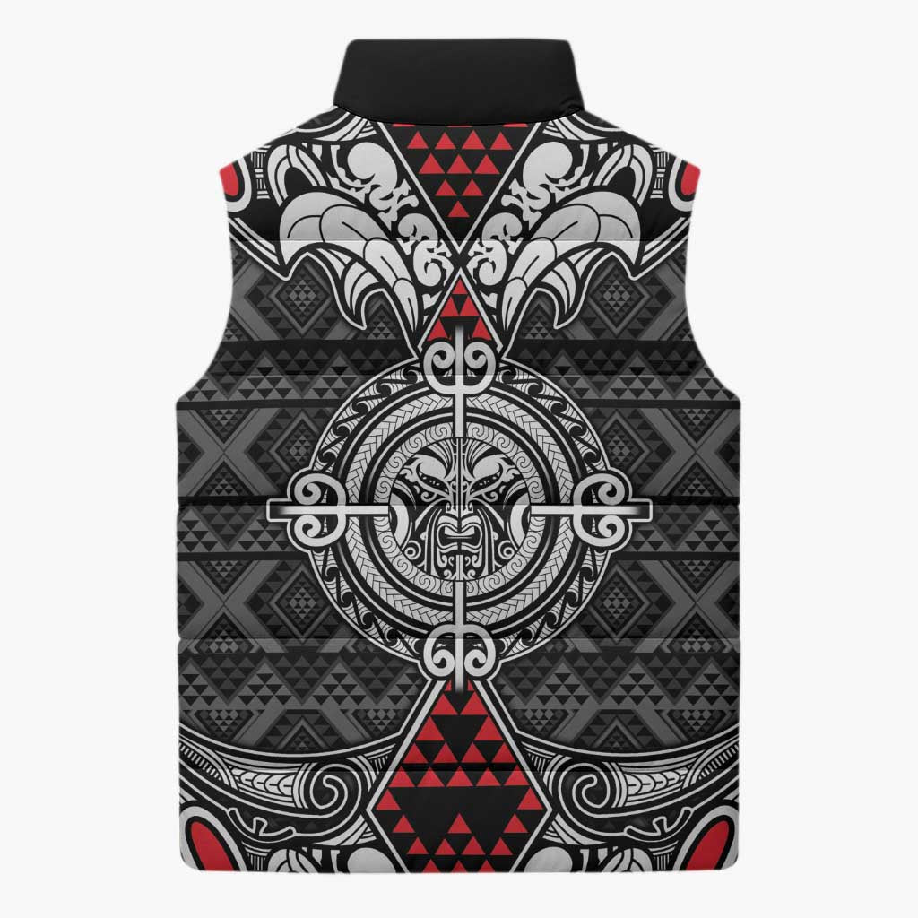 Black Aotearoa Taniko Motif Sleeveless Puffer Jacket Vintage Maori New Zealand Tribal Art Pattern - Aussie Hoodie