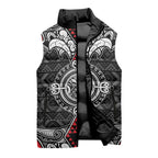 Black Aotearoa Taniko Motif Sleeveless Puffer Jacket Vintage Maori New Zealand Tribal Art Pattern - Aussie Hoodie